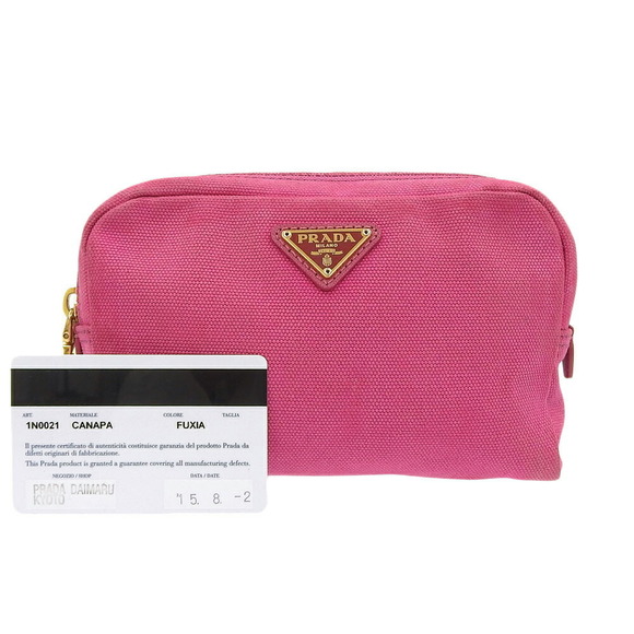 Prada Logo Pouch Canvas Pink - Picture 1 of 8
